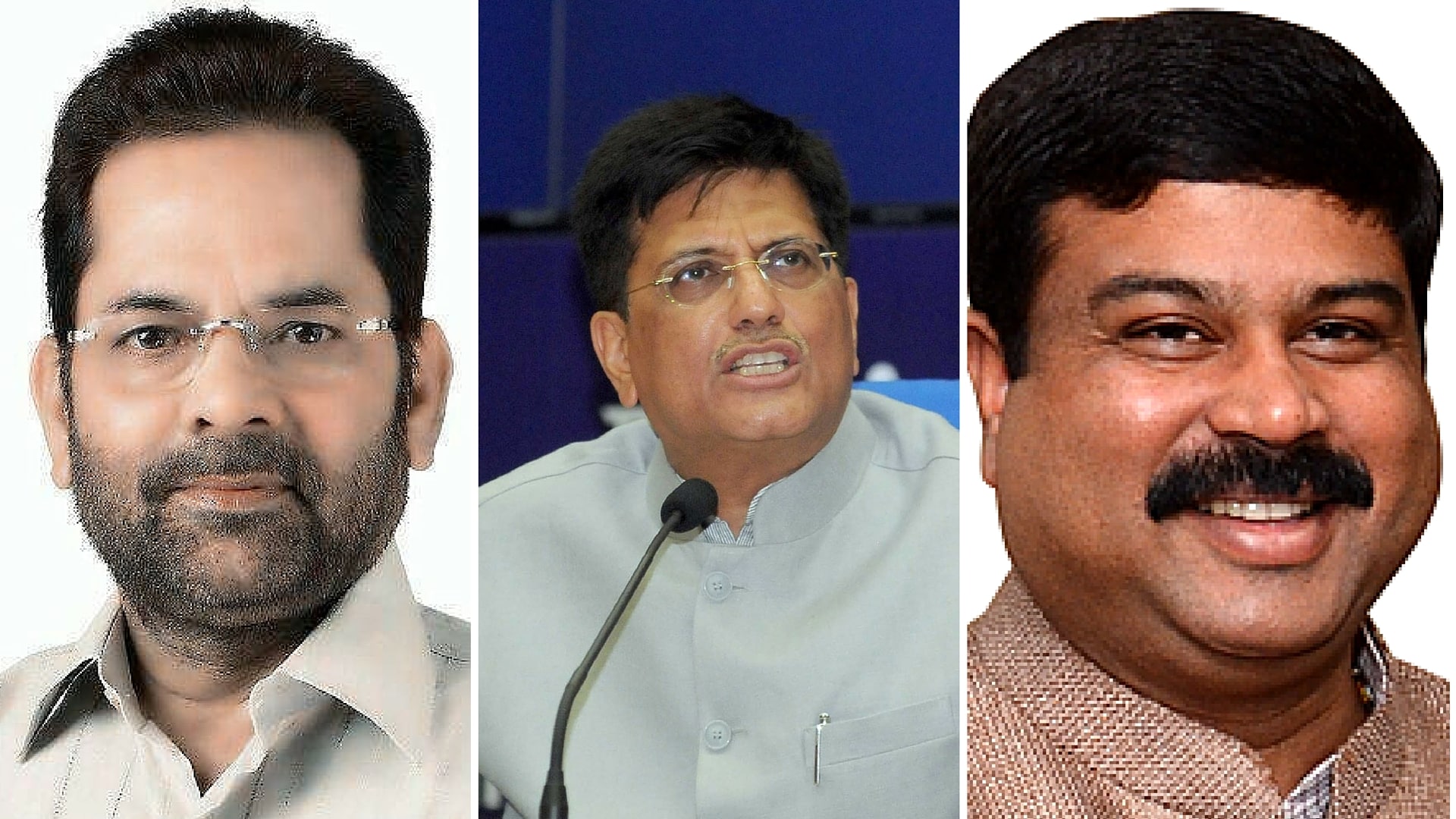 Piyush Goyal, Dharmendra Pradhan and Mukhtar Abbas Naqvi are likely to get promoted. (Photo: <b>The Quint</b>)
